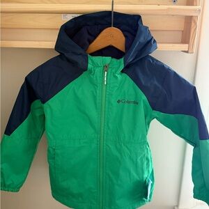 Columbia Kids Two-Tone Green and Navy Raincoat/ Fleece lining